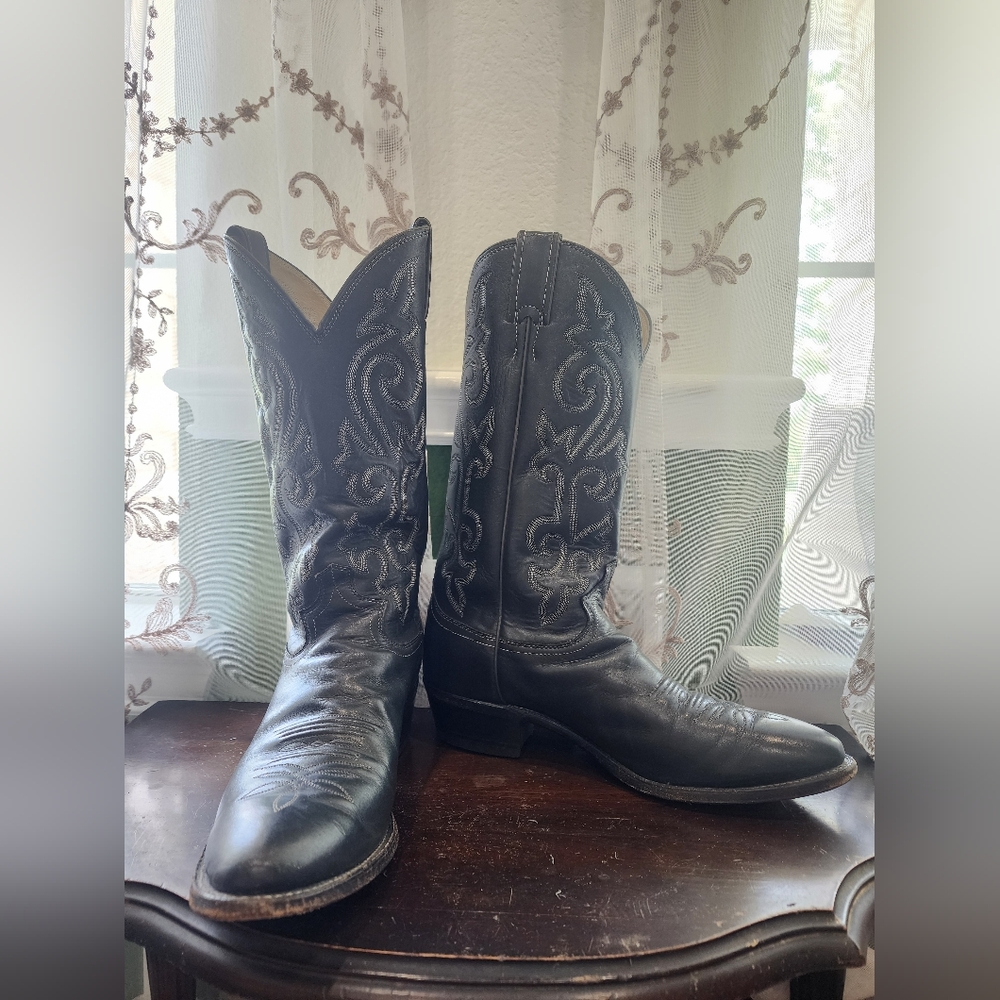 Justin Boots 1412 Black Leather Western Cowboy Embroidered Boots Men’s 9 1/2 D